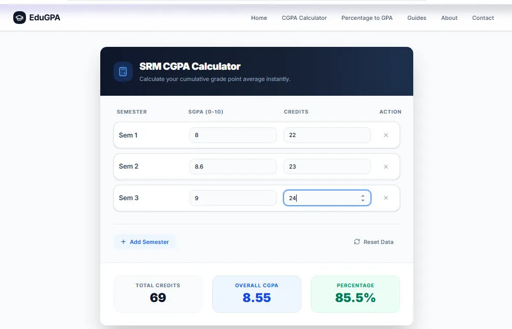How to use the SRM CGPA Calculator — step by step visual guide